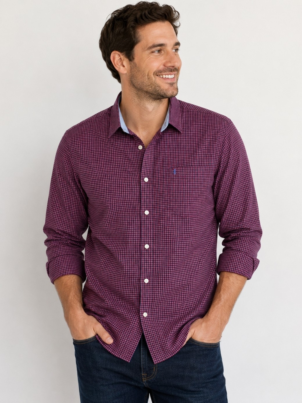 IZOD Men’s XLT Red Navy Check Non-Iron Stretch Long Sleeve Button-Up Shirt